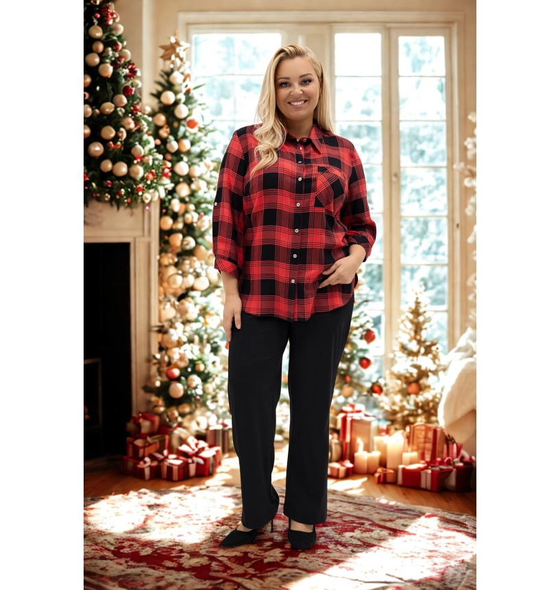 M24819 KOSZULA VIOLET KRATKA CZERWONO- CZARNA